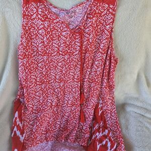 Red Patterned Sleeveless Top